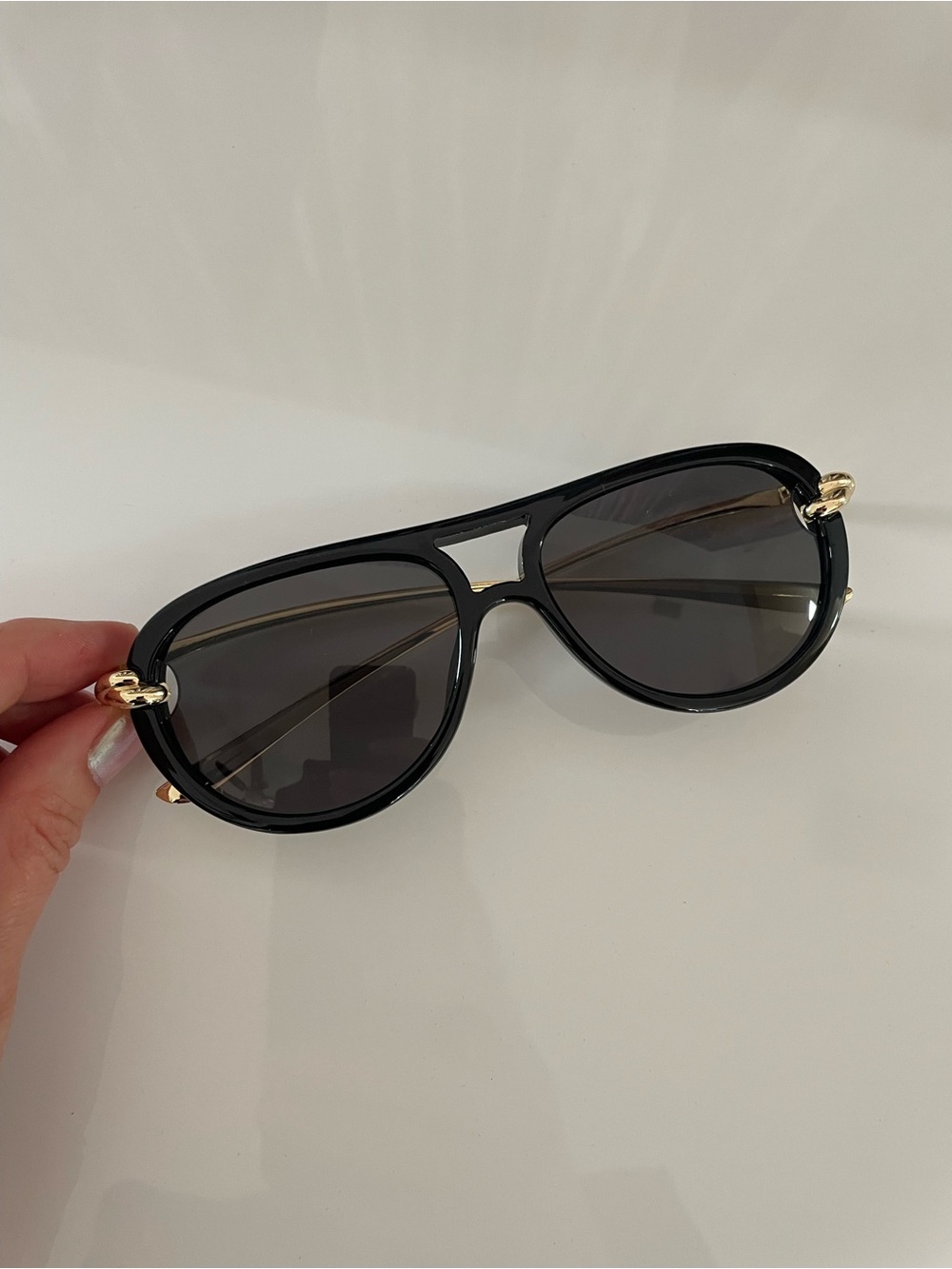 BOTTEGA VENETA STYLE Gold Aviator Sunglasses black grey dark KNOT rare - Picture 3 of 7